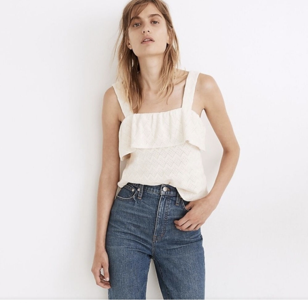 MADEWELL WOMEN'S CREAM SLEEVELESS COTTON RUFFLED TANK TOP Sz XS nwtgs